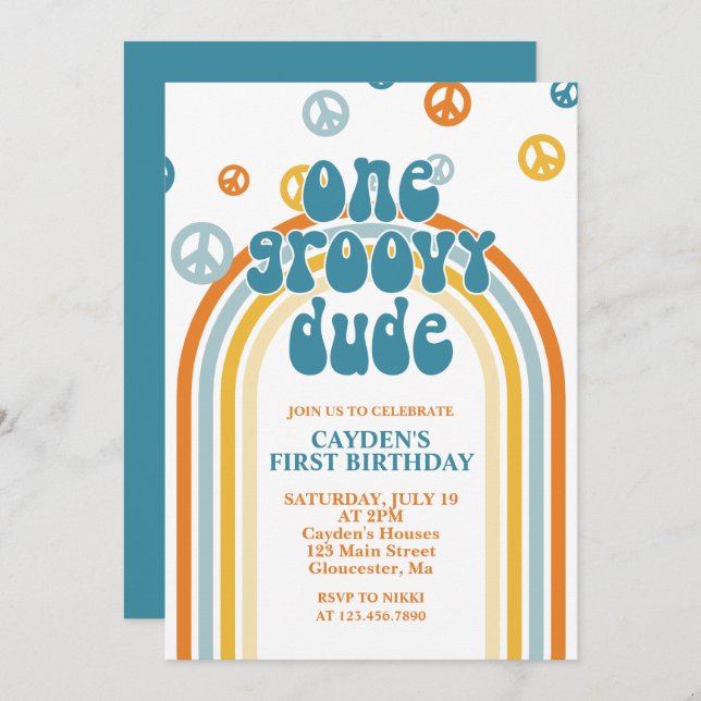 Groovy One Retro Boy First Birthday Invitation (Front/Back)