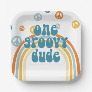 Groovy One Retro Boy First Birthday Paper Plate