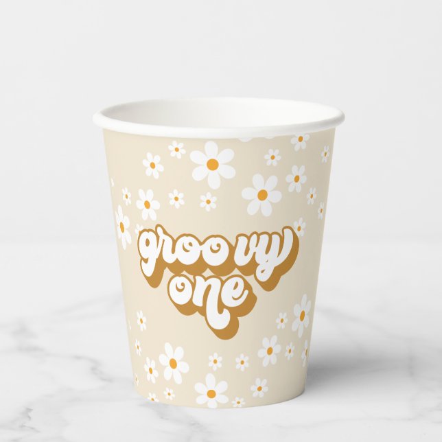 Groovy One Retro Daisy 1st Birthday Paper Cups (Front)