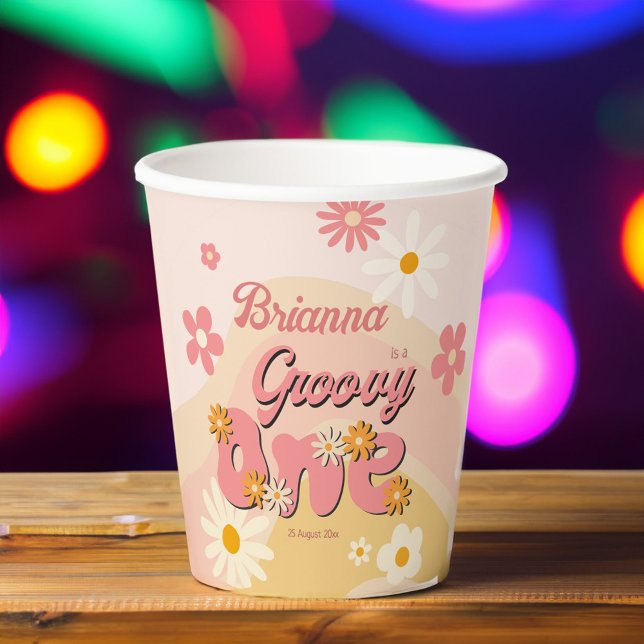 Groovy one retro daisy 1st birthday printed paper cups (Groovy one retro daisy first birthday printed paper cups personalized party table decor)