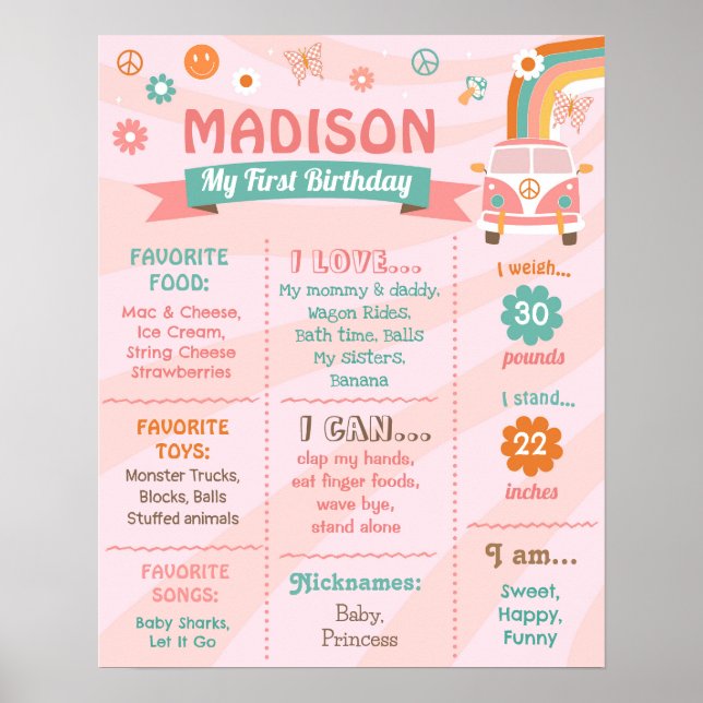 Groovy One Retro Daisy Birthday Milestone Sign (Front)