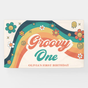 Groovy One Retro Daisy Birthday Party Banner