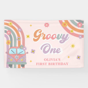 Groovy One Retro Daisy Birthday Party Banner