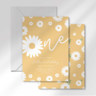 Groovy One Retro Daisy Boho First Birthday Invitation