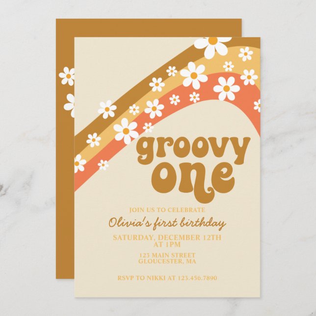 Groovy One Retro daisy boho floral first birthday  Invitation (Front/Back)
