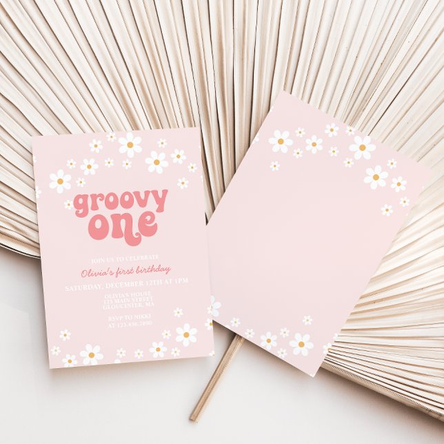 Groovy One Retro daisy boho floral first birthday Invitation (Creator Uploaded)