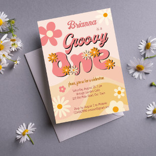 Groovy one retro daisy first birthday party invitation