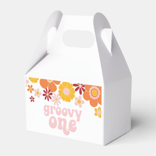 Groovy One Retro Floral 1st birthday Favour Box (Front Side)