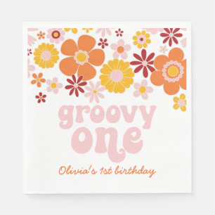 Groovy One Retro Floral 1st birthday Napkins