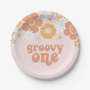 Groovy One Retro Floral birthday Paper Plates