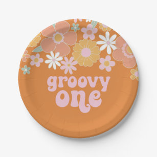 Groovy One Retro Floral birthday Paper Plates