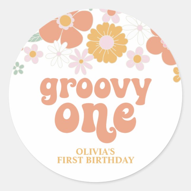 Groovy One Retro Floral first birthday Classic Rou Round Sticker (Front)
