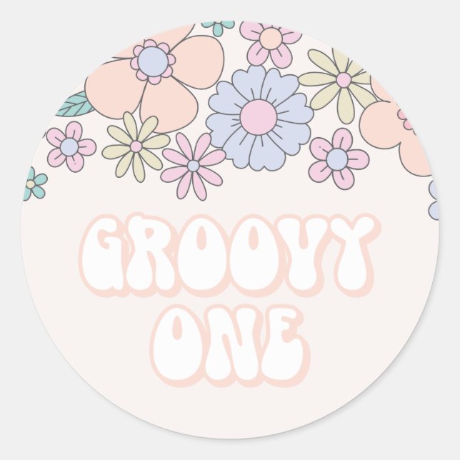 Groovy One Retro pastel Floral 1st birthday Classic Round Sticker (Front)