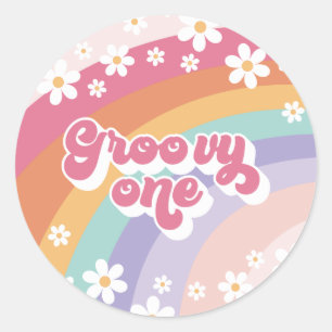 Groovy One Retro Rainbow 1st Birthday Classic Round Sticker