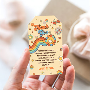 Groovy One Retro Rainbow 1st Birthday Party Gift Tags