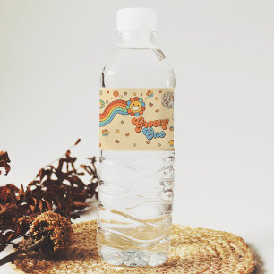 Groovy One Retro Rainbow 1st Birthday Party Water Bottle Label