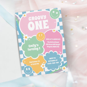 Groovy One Retro Smiles First Birthday Invitation