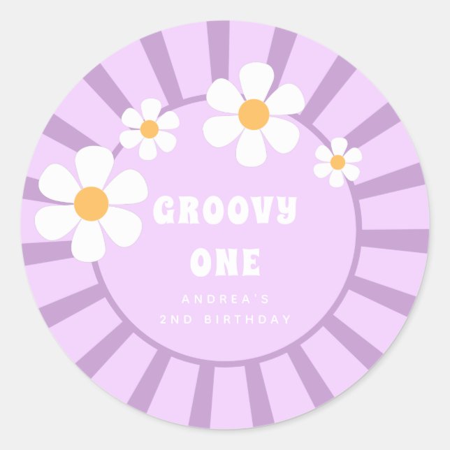 Groovy One Retro Sunshine Girl Second Birthday Classic Round Sticker (Front)