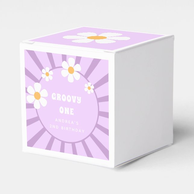 Groovy One Retro Sunshine Girl Second Birthday  Favour Box (Front Side)