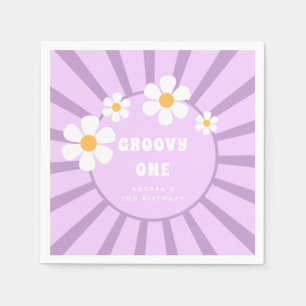 Groovy One Retro Sunshine Girl Second Birthday Napkin