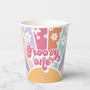 Groovy One Retro Sunshine Rainbow Daisy Paper Cups