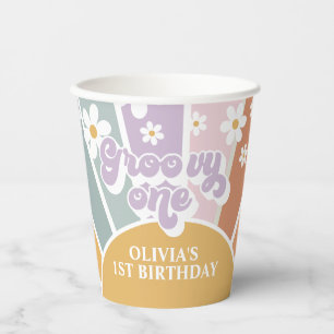 Groovy One Retro Sunshine Rainbow Paper Cups