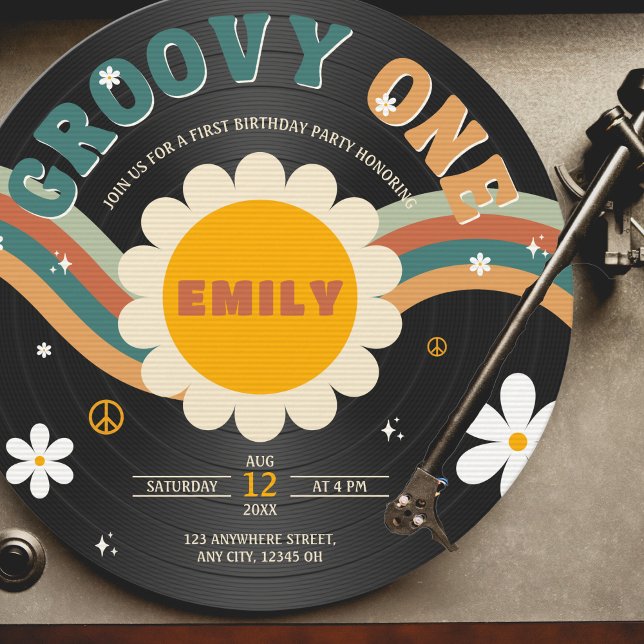 Groovy One Retro Vinyl Record Girl's 1st Birthday Invitation (Creator Uploaded)