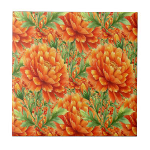 Groovy Orange Blooms Tile