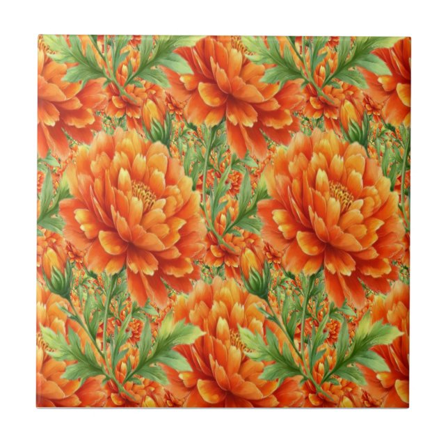 Groovy Orange Blooms  Tile (Front)