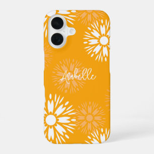 Groovy Orange Daisy Flower Retro Floral Name iPhone 16 Case