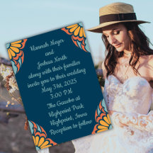 Groovy Orange Flowers on Deep Blue Wedding