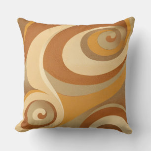 Groovy Orange Gold Brown Mid Century Modern Swirl Cushion