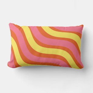 Groovy Orange Yellow Pink Wavy Stripe Bold Spring Lumbar Cushion