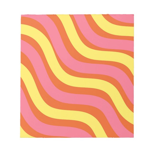 Groovy Orange Yellow Pink Wavy Stripe Modern Bold  Notepad (Front)