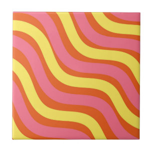 Groovy Orange Yellow Pink Wavy Stripe Modern Home  Tile