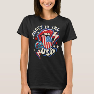 Groovy Party In The USA Tongue Lips USA Flag 4th O T-Shirt