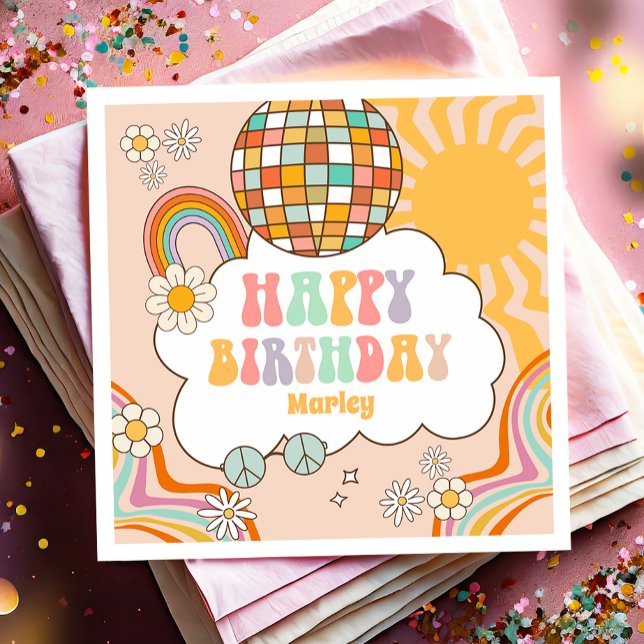 Groovy Party Retro Hippie 70s Rainbow Birthday Napkin (Creator Uploaded)