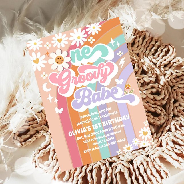 Groovy Pastel 1st Birthday Invitation (Creator Uploaded)