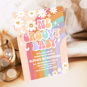 Groovy Pastel Rainbow 1st Birthday Invitation