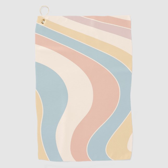 Groovy pastel retro style waves design golf towel (Front)