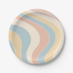 Groovy pastel retro style waves design paper plate