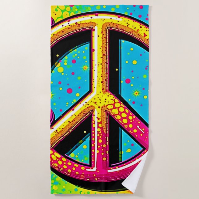Groovy Peace Flower Power Beach Towel (Front)