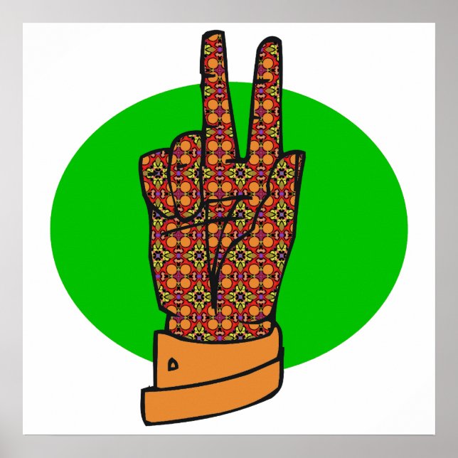 Groovy Peace Hand Symbol Vintage Poster 60s 70s (Front)