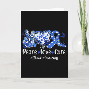 Groovy Peace Love Cure Blue Ribbon Ataxia Awarenes Card