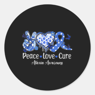 Groovy Peace Love Cure Blue Ribbon Ataxia Awarenes Classic Round Sticker