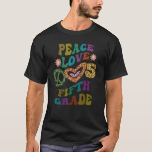 Groovy PEACE LOVE FIFTH GRADE Leopard Print 5th Gr T-Shirt