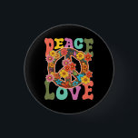 Groovy Peace Sign Love 60S 70S Hippie Costume Flow 3 Cm Round Badge<br><div class="desc">This groovy t-shirt is perfect for anyone looking for a retro 60s or 70s style. Featuring a peace sign and colourful rainbow design, this tee is ideal for birthday parties or summer fun. Spread peace and love with this cute unique peace sign tee. Get into the hippie spirit with this...</div>