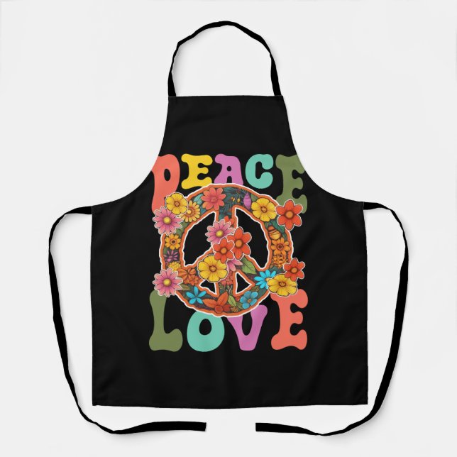 Groovy Peace Sign Love 60S 70S Hippie Costume Flow Apron (Front)