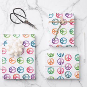 Groovy peace signs watercolor style hippie love wrapping paper sheet