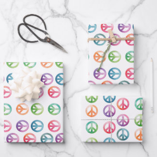 Groovy peace signs watercolor style hippie love wrapping paper sheet